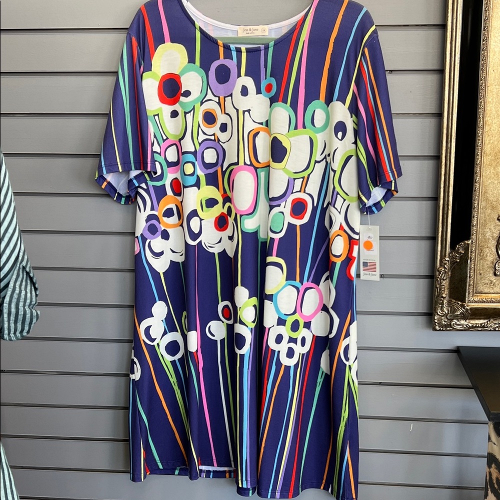 NWT Colorful Floral Stripe Casual Dress